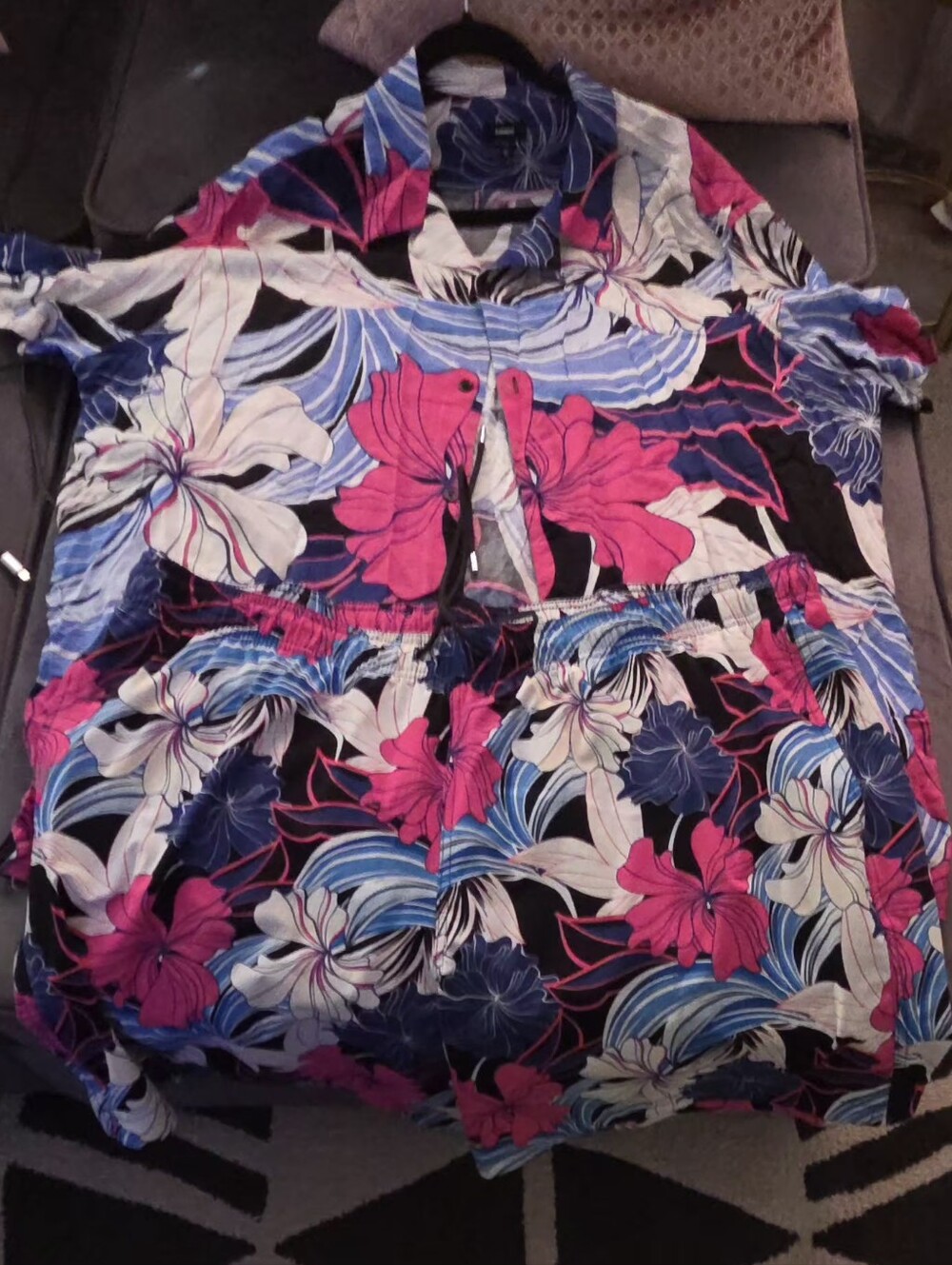 Express Men’s Floral Button-Down Shirt in Pink, Blue & White
